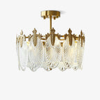 Decorative Pattern Glass Round Chandelier — Petal Glass Dome Ceiling Light