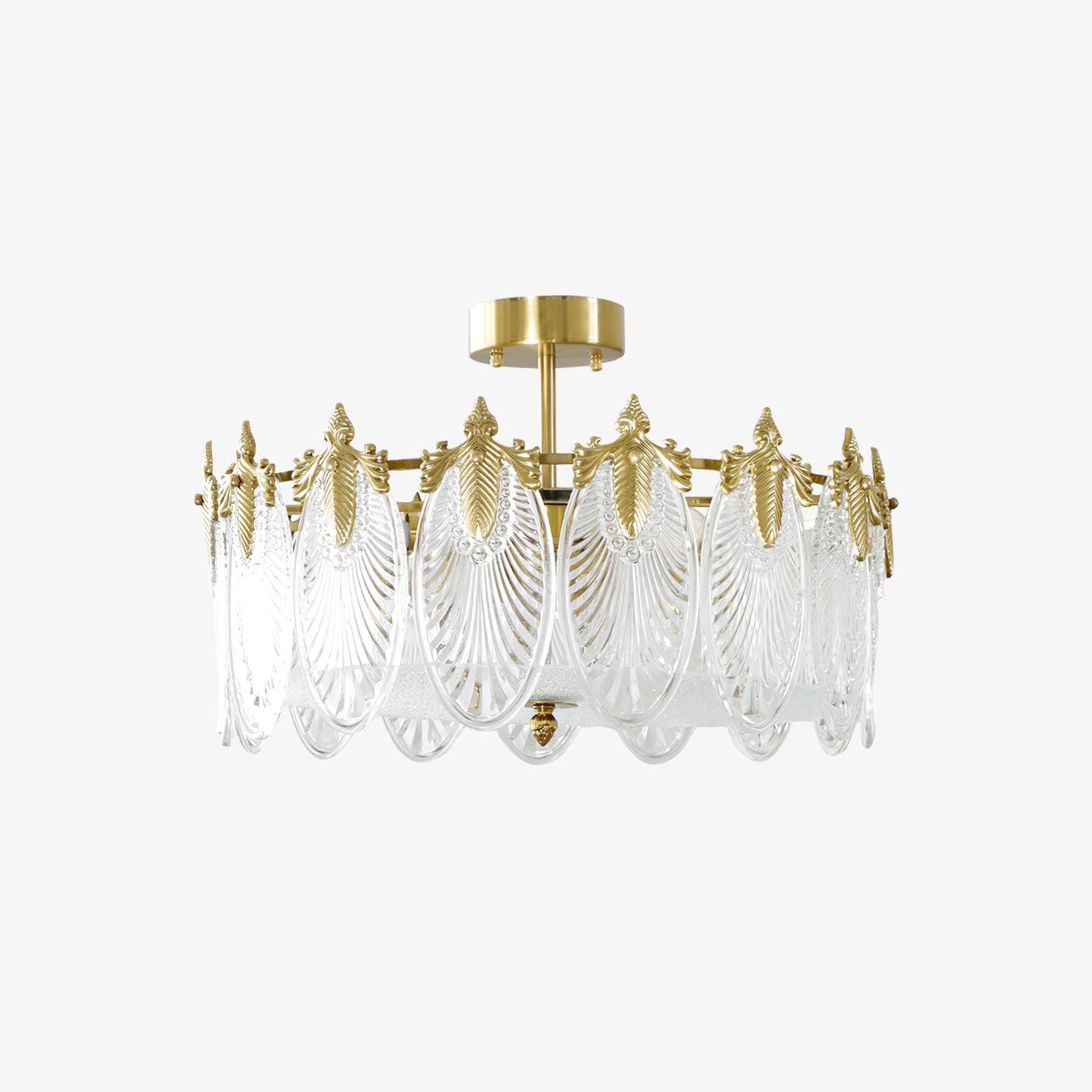 Decorative Pattern Glass Round Chandelier — Petal Glass Dome Ceiling Light