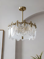 Decorative Pattern Glass Round Chandelier — Petal Glass Dome Ceiling Light