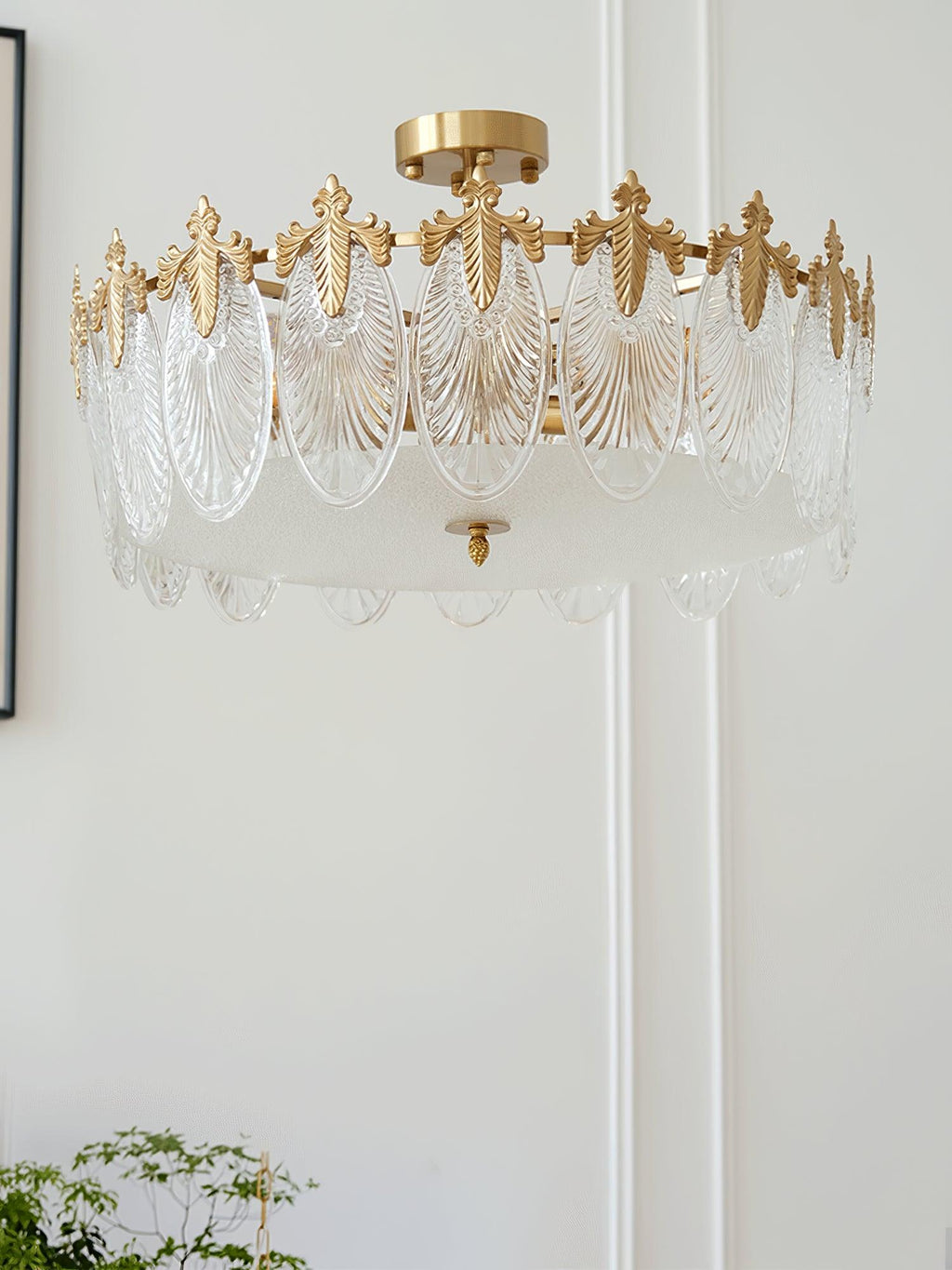 Decorative Pattern Glass Round Chandelier — Petal Glass Dome Ceiling Light