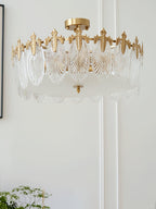 Decorative Pattern Glass Round Chandelier — Petal Glass Dome Ceiling Light