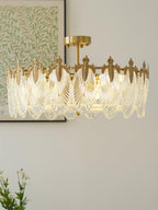 Decorative Pattern Glass Round Chandelier — Petal Glass Dome Ceiling Light