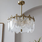 Decorative Pattern Glass Round Chandelier — Petal Glass Dome Ceiling Light
