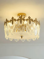 Decorative Pattern Glass Round Chandelier — Petal Glass Dome Ceiling Light
