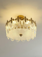 Decorative Pattern Glass Round Chandelier — Petal Glass Dome Ceiling Light