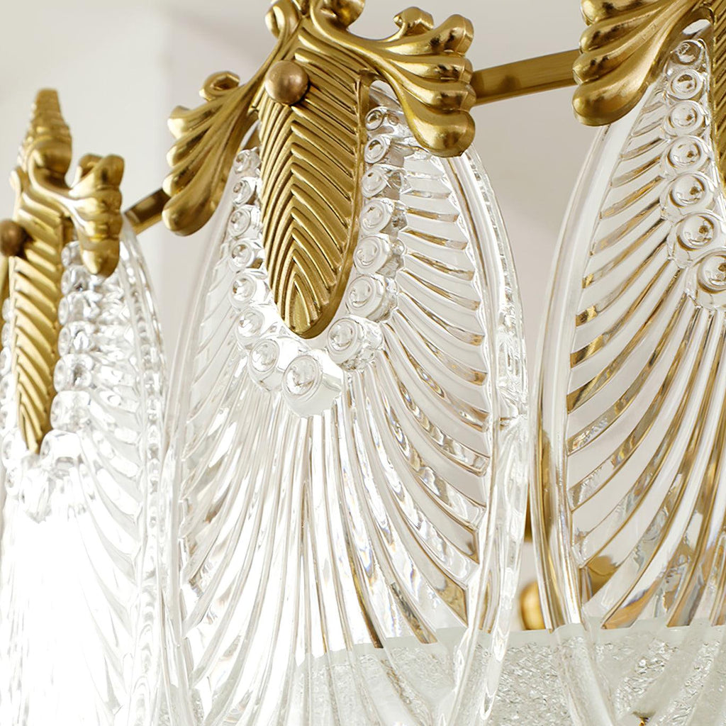 Decorative Pattern Glass Round Chandelier — Petal Glass Dome Ceiling Light