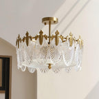 Decorative Pattern Glass Round Chandelier — Petal Glass Dome Ceiling Light
