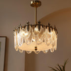 Decorative Pattern Glass Round Chandelier — Petal Glass Dome Ceiling Light
