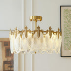 Decorative Pattern Glass Round Chandelier — Petal Glass Dome Ceiling Light