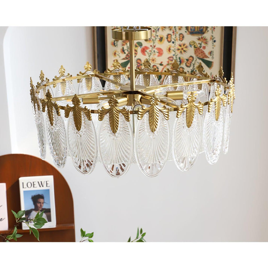 Decorative Pattern Glass Round Chandelier — Petal Glass Dome Ceiling Light