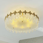 Decorative Pattern Glass Round Chandelier — Petal Glass Dome Ceiling Light