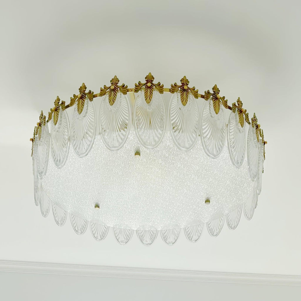 Decorative Pattern Glass Round Chandelier — Petal Glass Dome Ceiling Light