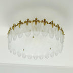 Decorative Pattern Glass Round Chandelier — Petal Glass Dome Ceiling Light