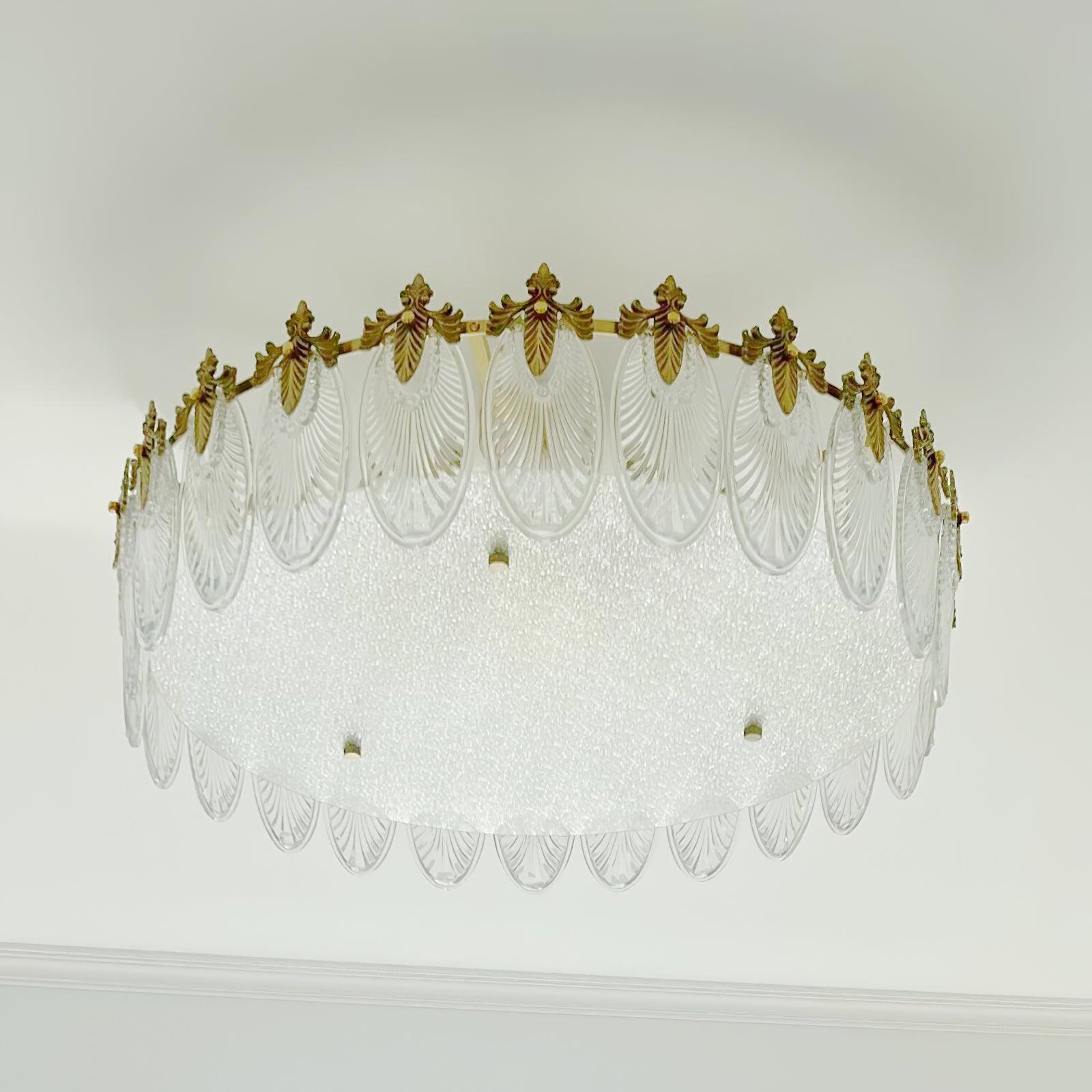 Decorative Pattern Glass Round Chandelier — Petal Glass Dome Ceiling Light