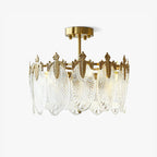 Decorative Pattern Glass Round Chandelier — Petal Glass Dome Ceiling Light