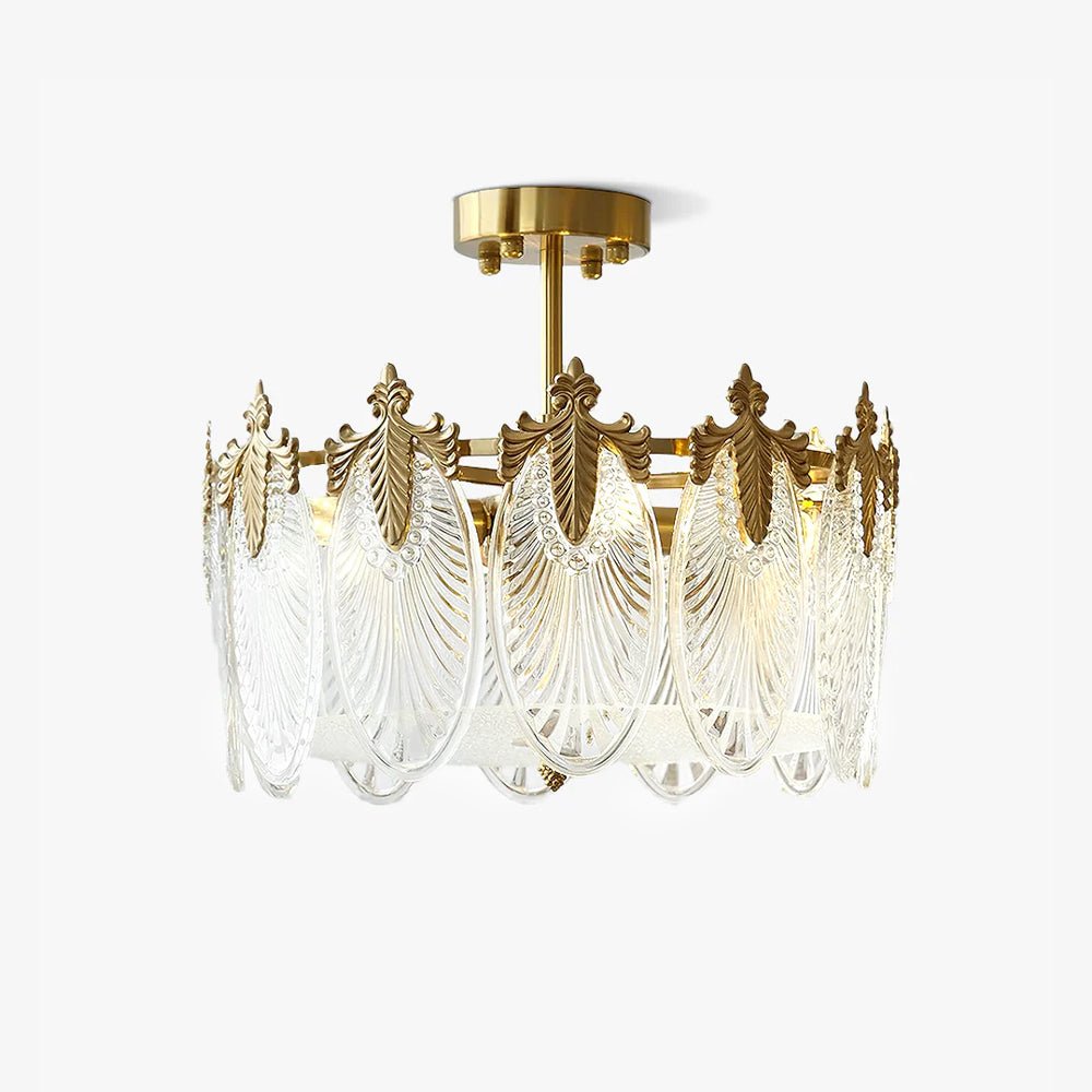 Decorative Pattern Glass Round Chandelier — Petal Glass Dome Ceiling Light