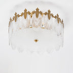 Decorative Pattern Glass Round Chandelier — Petal Glass Dome Ceiling Light