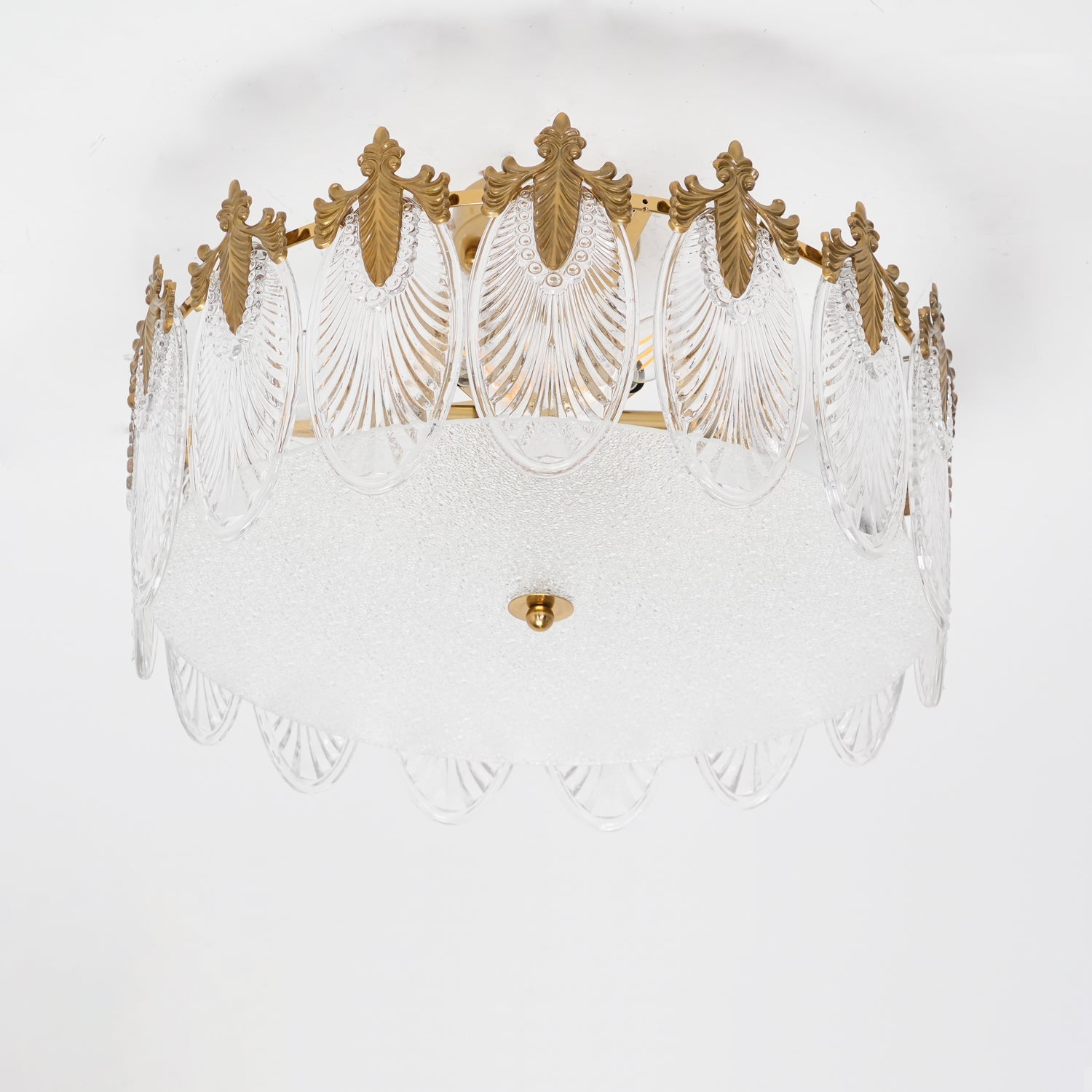 Decorative Pattern Glass Round Chandelier — Petal Glass Dome Ceiling Light