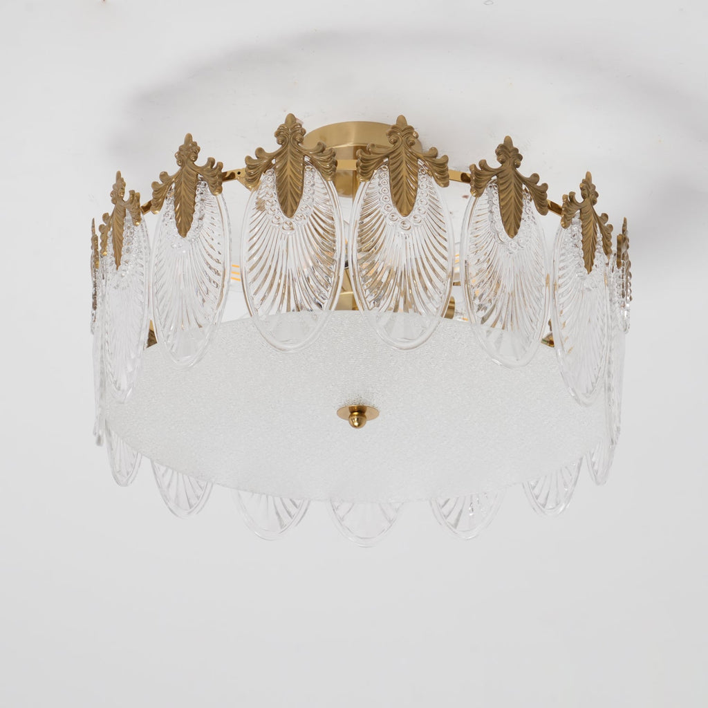 Decorative Pattern Glass Round Chandelier — Petal Glass Dome Ceiling Light