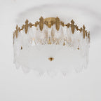 Decorative Pattern Glass Round Chandelier — Petal Glass Dome Ceiling Light