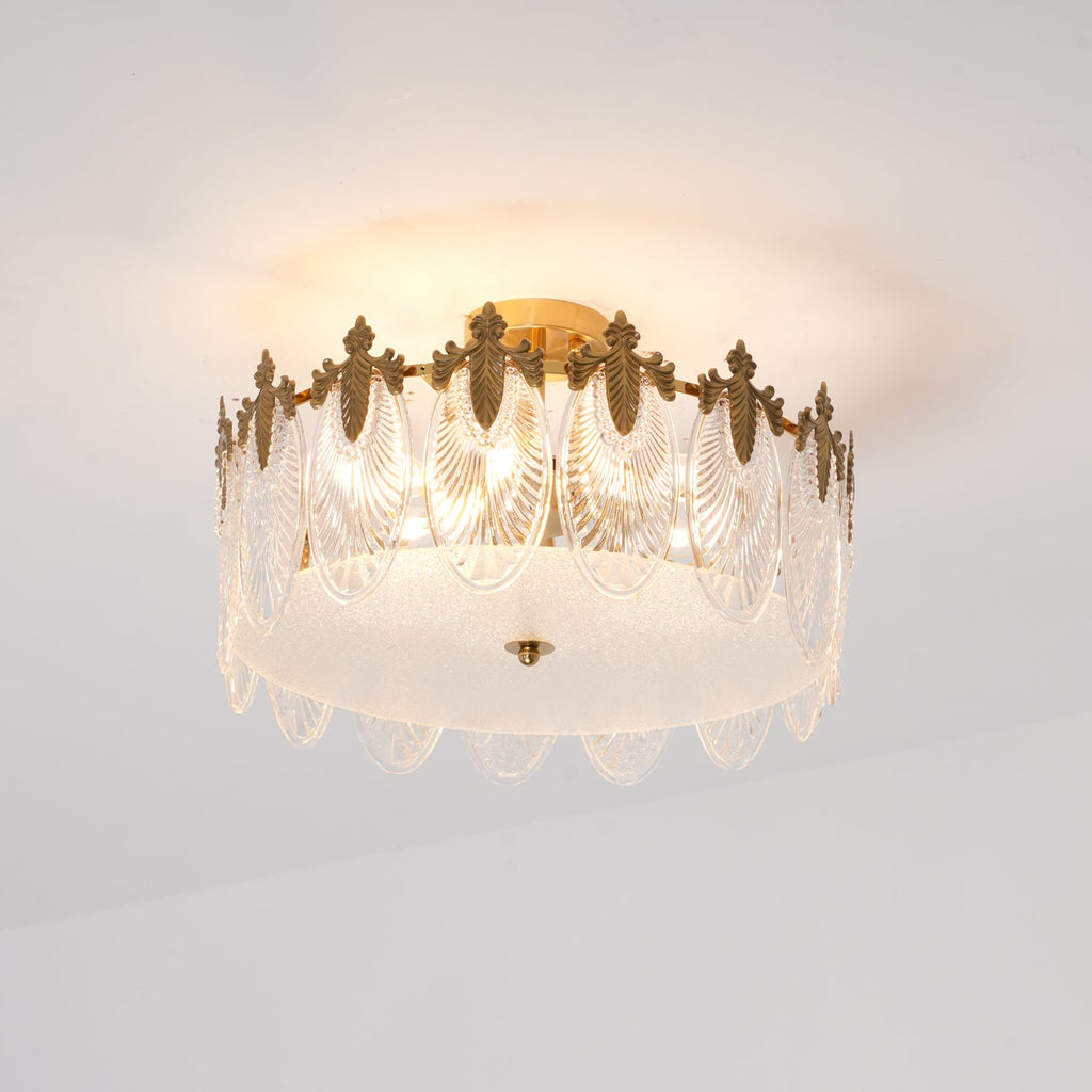 Decorative Pattern Glass Round Chandelier — Petal Glass Dome Ceiling Light