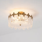 Decorative Pattern Glass Round Chandelier — Petal Glass Dome Ceiling Light