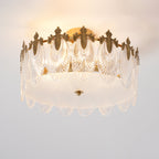 Decorative Pattern Glass Round Chandelier — Petal Glass Dome Ceiling Light