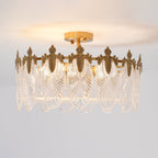 Decorative Pattern Glass Round Chandelier — Petal Glass Dome Ceiling Light