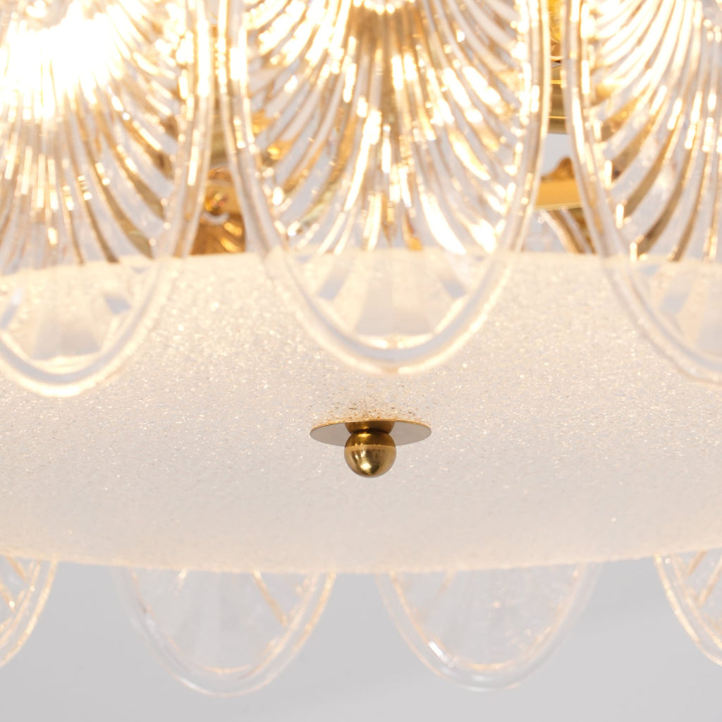 Decorative Pattern Glass Round Chandelier — Petal Glass Dome Ceiling Light