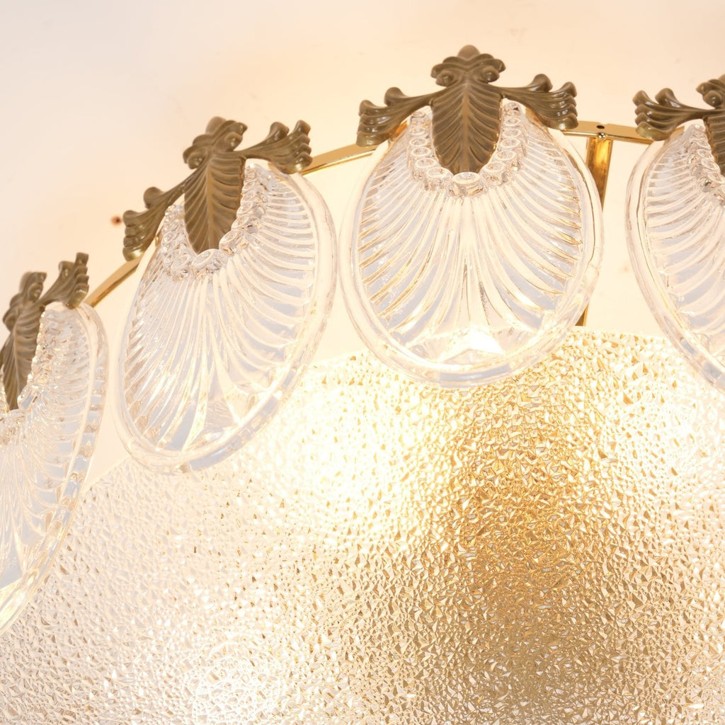 Decorative Pattern Glass Round Chandelier — Petal Glass Dome Ceiling Light