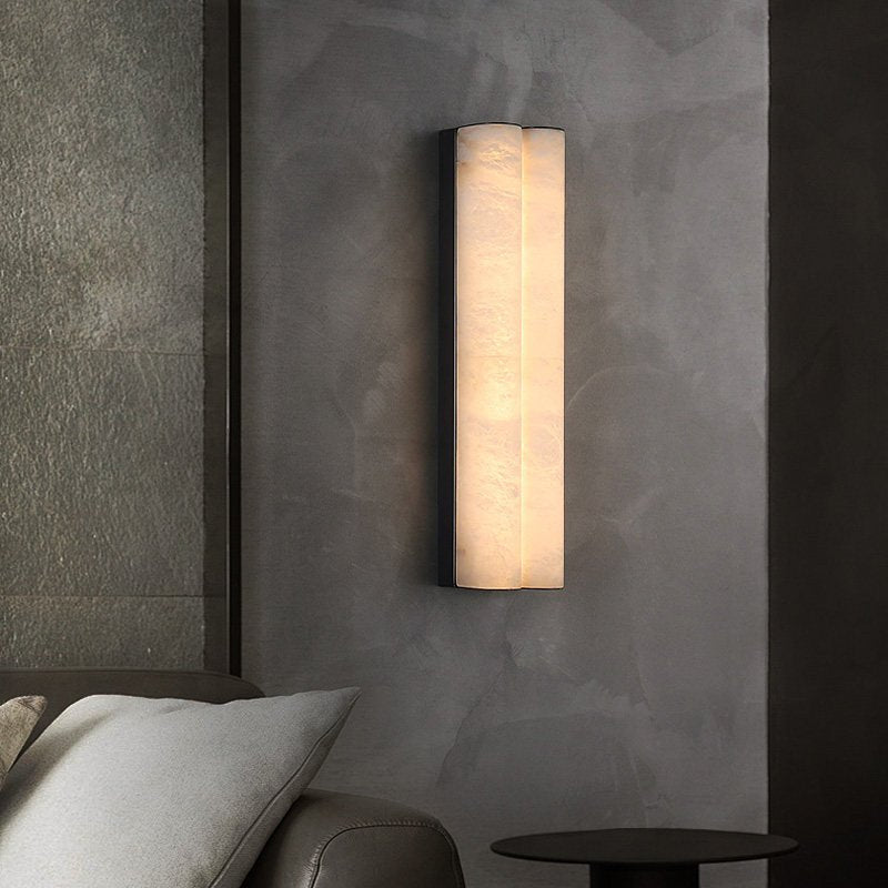 Elaris Alabaster Column Wall Light — Tall Stone Wall Sconce for Hallway & Bedroom
