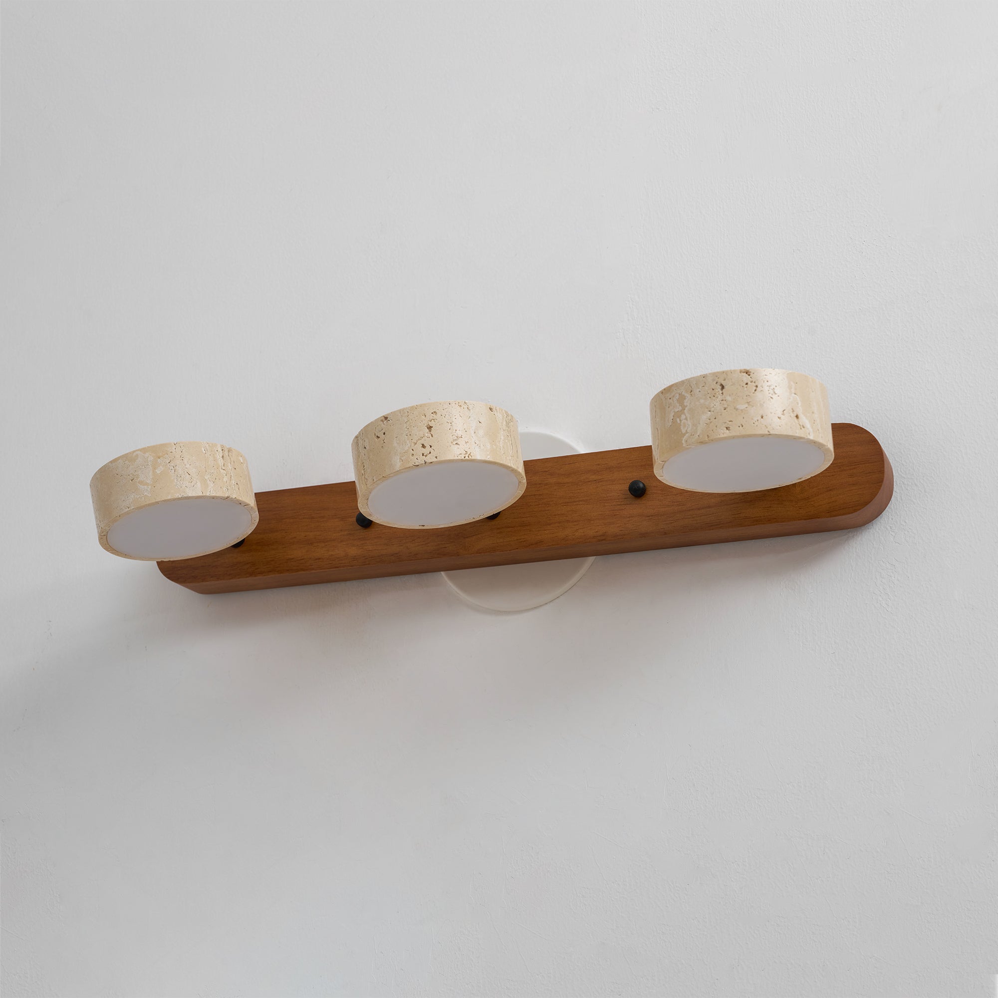 Travertine Duo Wall Light — Natural Stone & Wood Wall Sconce for Bedroom