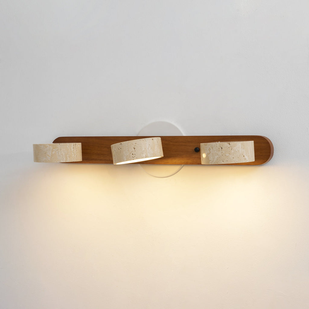 Travertine Duo Wall Light — Natural Stone & Wood Wall Sconce for Bedroom