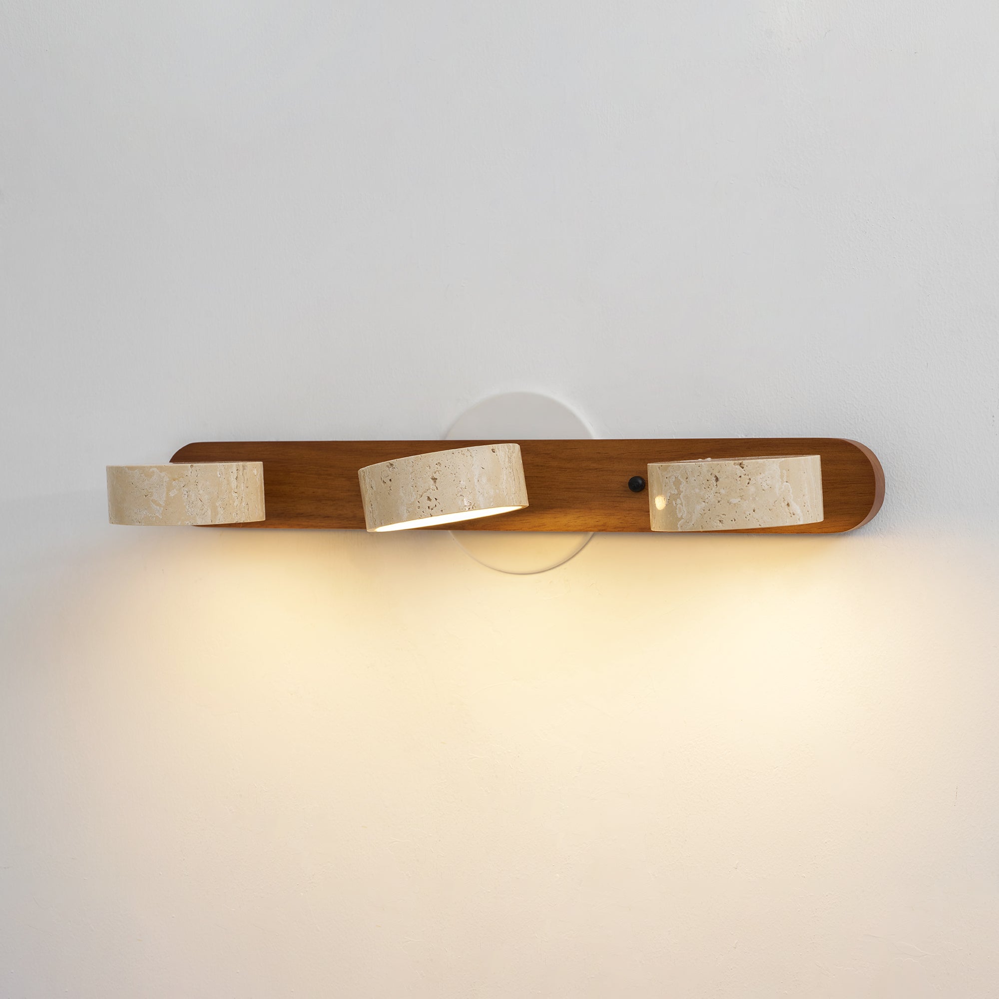 Travertine Duo Wall Light — Natural Stone & Wood Wall Sconce for Bedroom