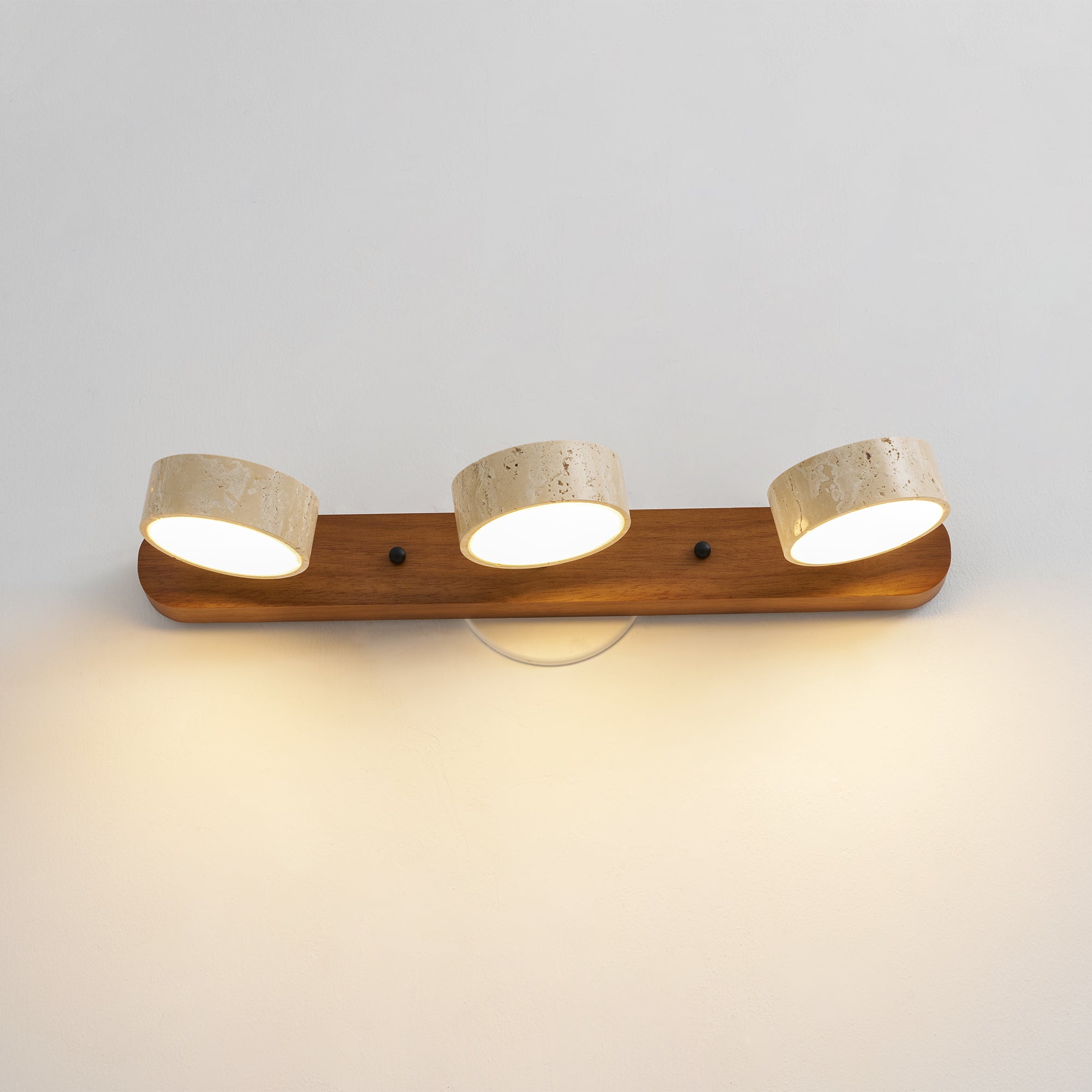Travertine Duo Wall Light — Natural Stone & Wood Wall Sconce for Bedroom