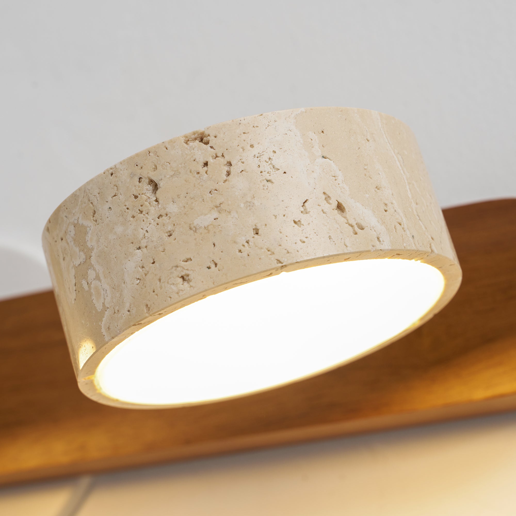 Travertine Duo Wall Light — Natural Stone & Wood Wall Sconce for Bedroom