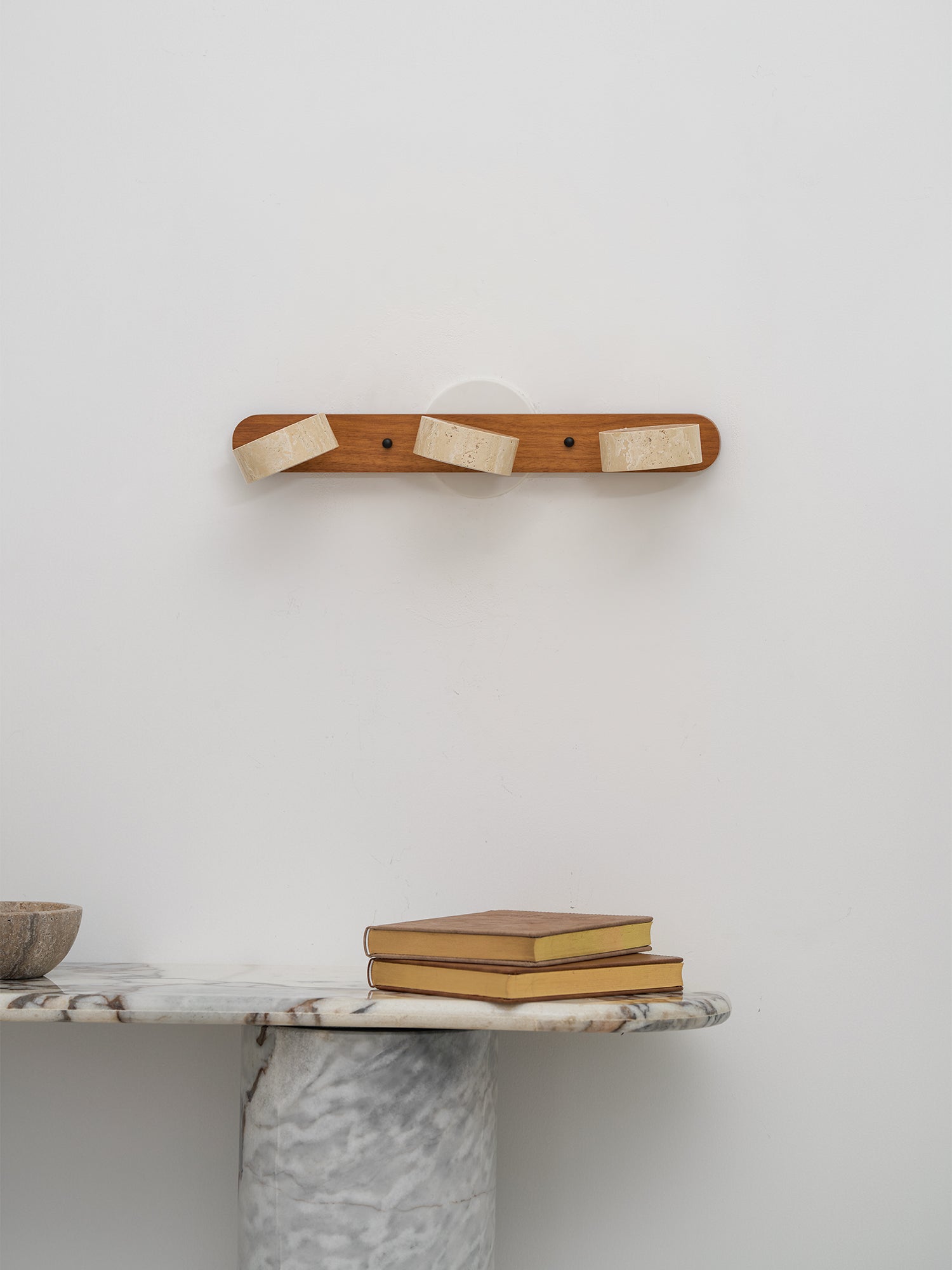 Travertine Duo Wall Light — Natural Stone & Wood Wall Sconce for Bedroom
