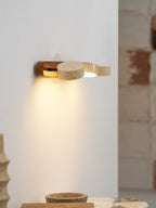 Travertine Duo Wall Light — Natural Stone & Wood Wall Sconce for Bedroom