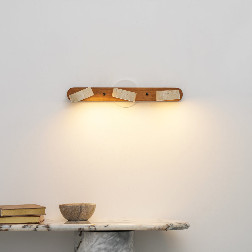 Travertine Duo Wall Light — Natural Stone & Wood Wall Sconce for Bedroom
