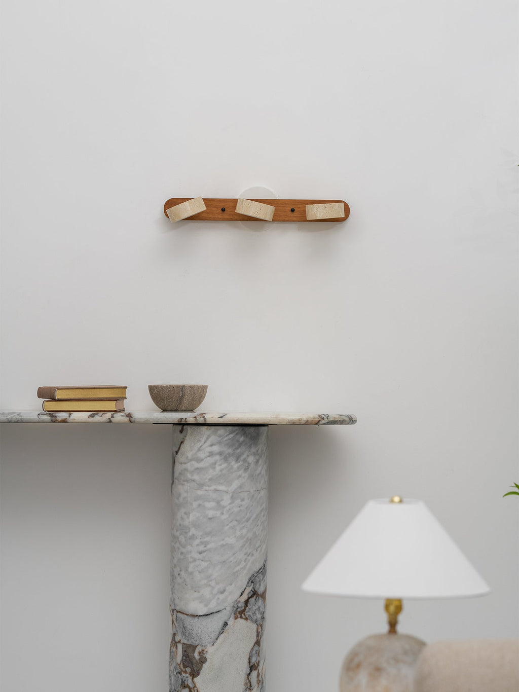 Travertine Duo Wall Light — Natural Stone & Wood Wall Sconce for Bedroom