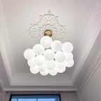Glass Cluster Chandelier — Frosted Globe Cluster Ceiling Light for Dining Room