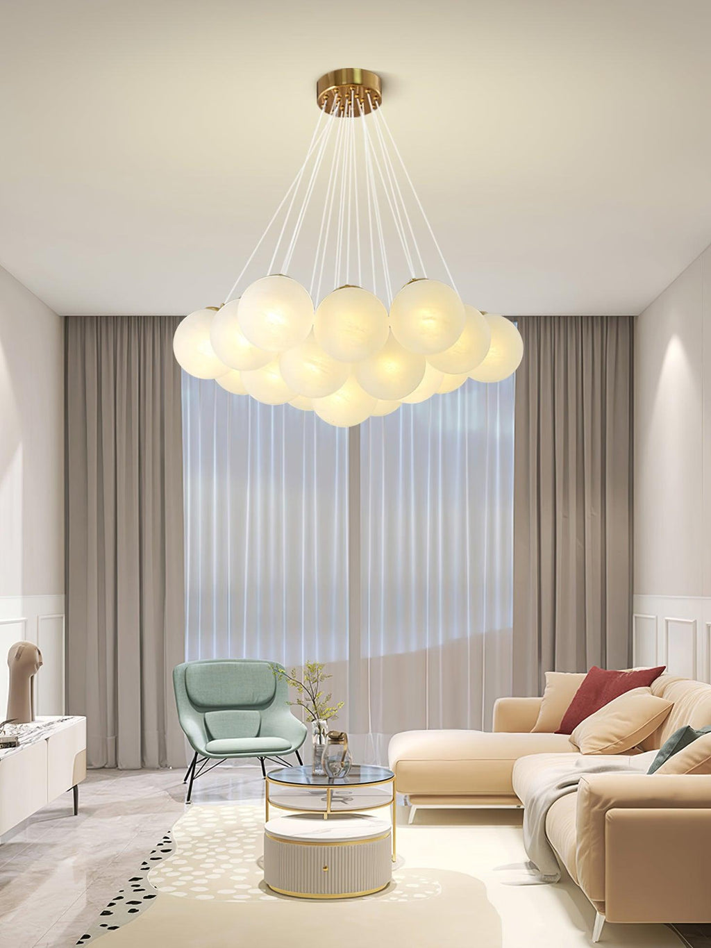Glass Cluster Chandelier — Frosted Globe Cluster Ceiling Light for Dining Room