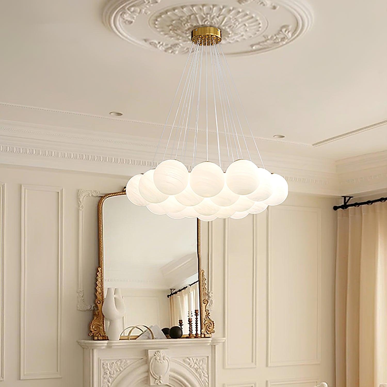 Glass Cluster Chandelier — Frosted Globe Cluster Ceiling Light for Dining Room