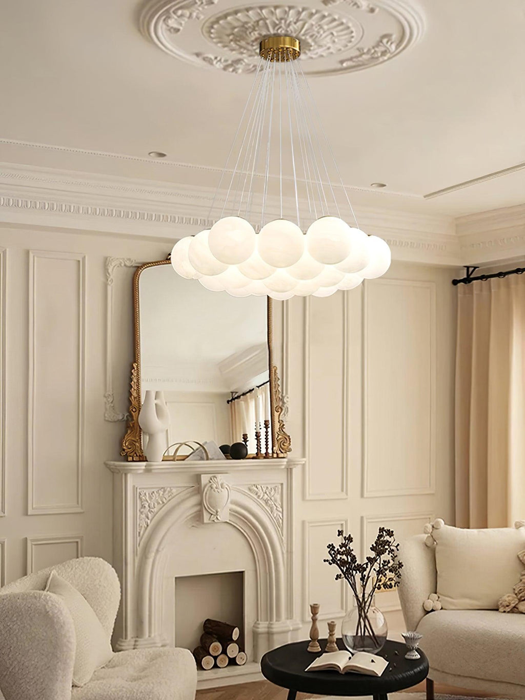Glass Cluster Chandelier — Frosted Globe Cluster Ceiling Light for Dining Room