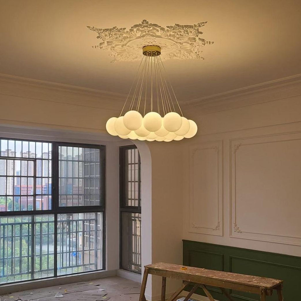 Glass Cluster Chandelier — Frosted Globe Cluster Ceiling Light for Dining Room