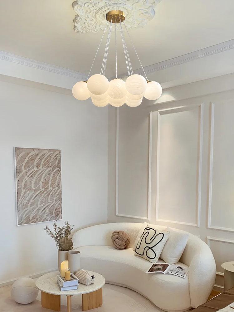 Glass Cluster Chandelier — Frosted Globe Cluster Ceiling Light for Dining Room