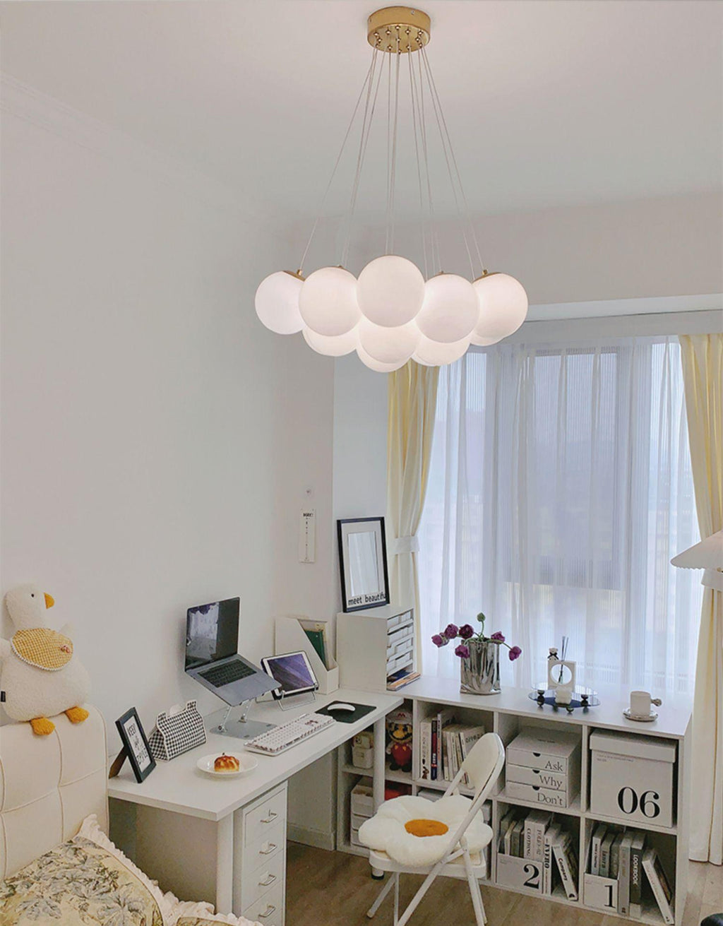 Glass Cluster Chandelier — Frosted Globe Cluster Ceiling Light for Dining Room