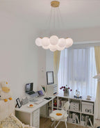 Glass Cluster Chandelier — Frosted Globe Cluster Ceiling Light for Dining Room