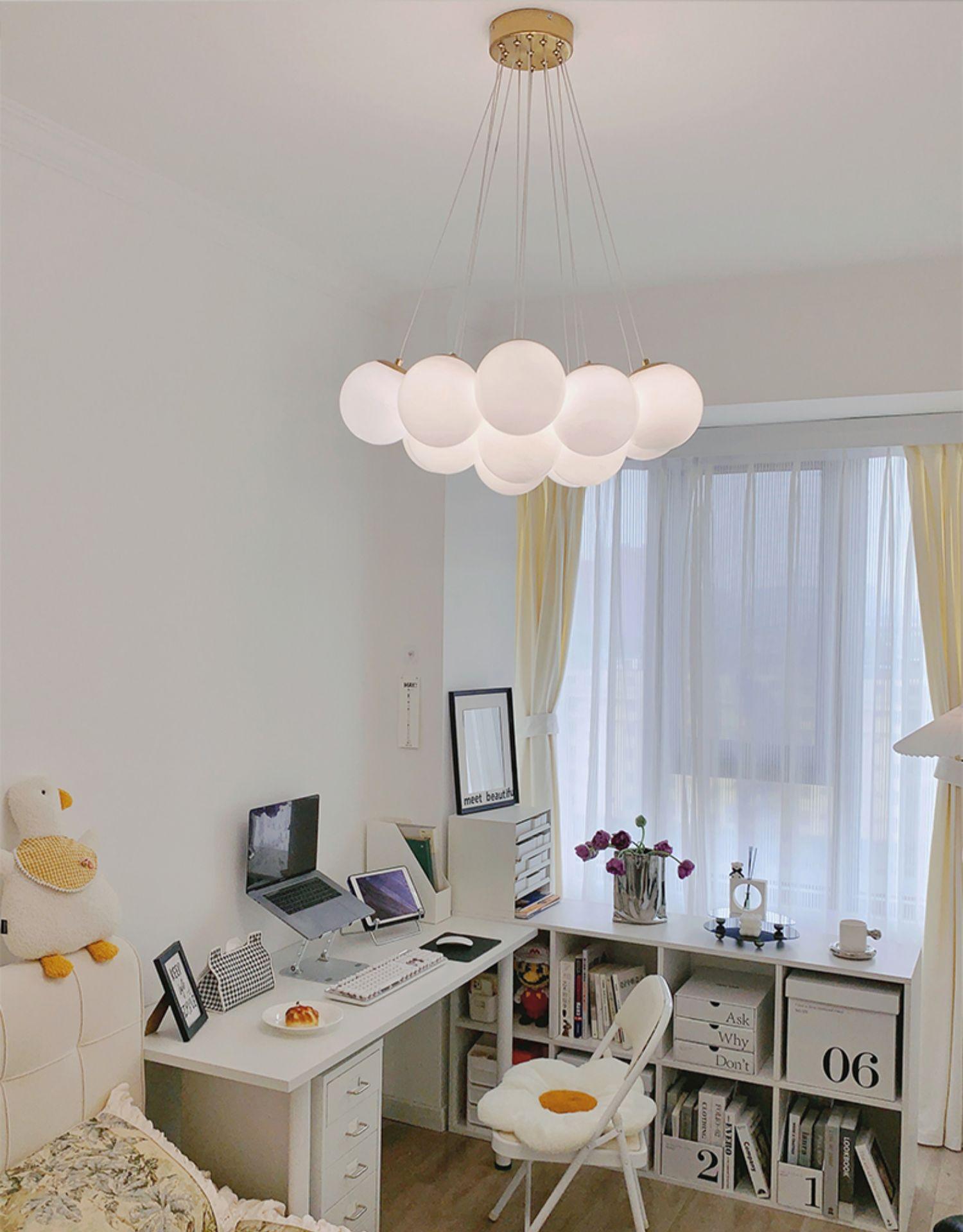 Glass Cluster Chandelier — Frosted Globe Cluster Ceiling Light for Dining Room