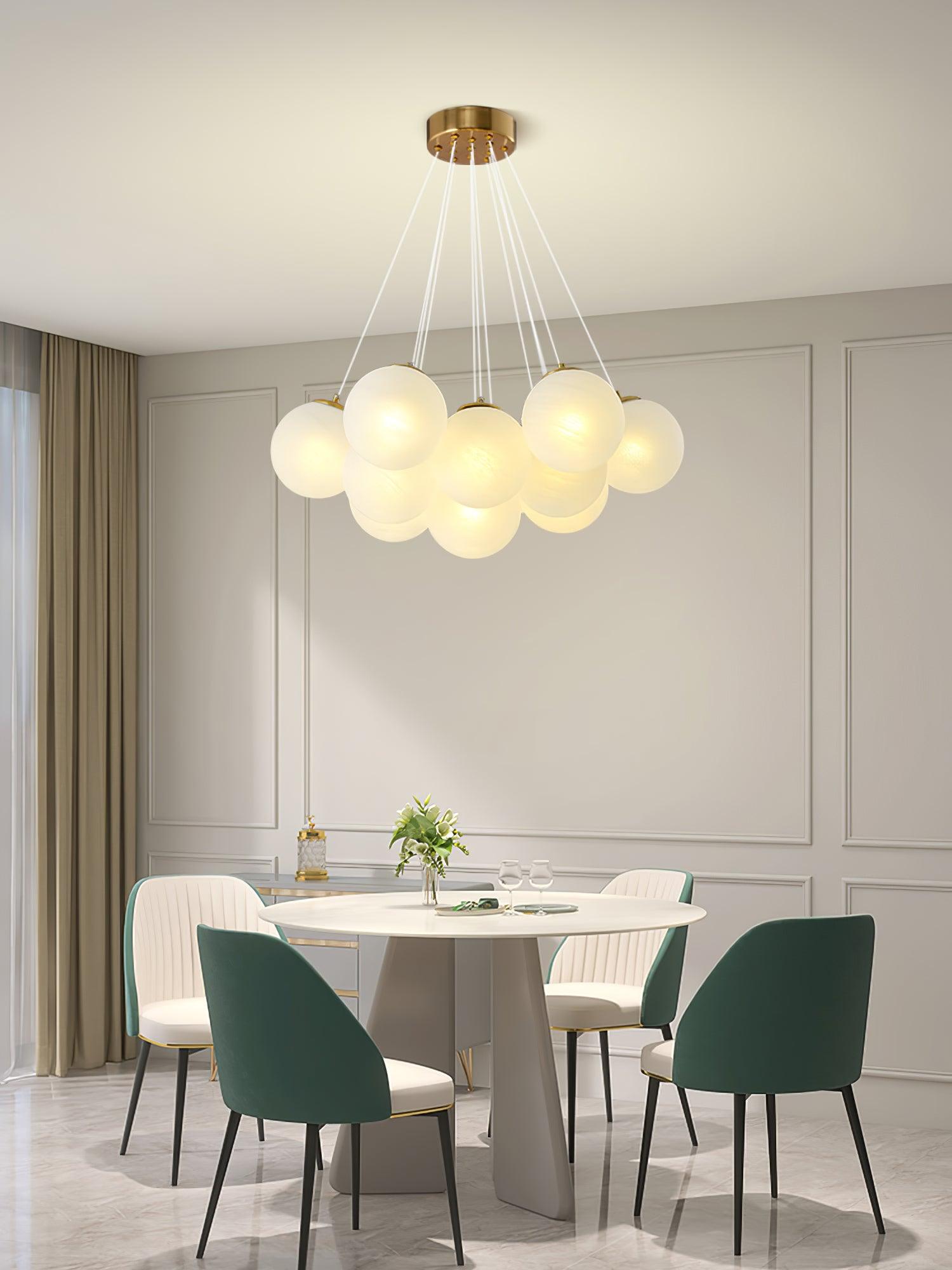Glass Cluster Chandelier — Frosted Globe Cluster Ceiling Light for Dining Room